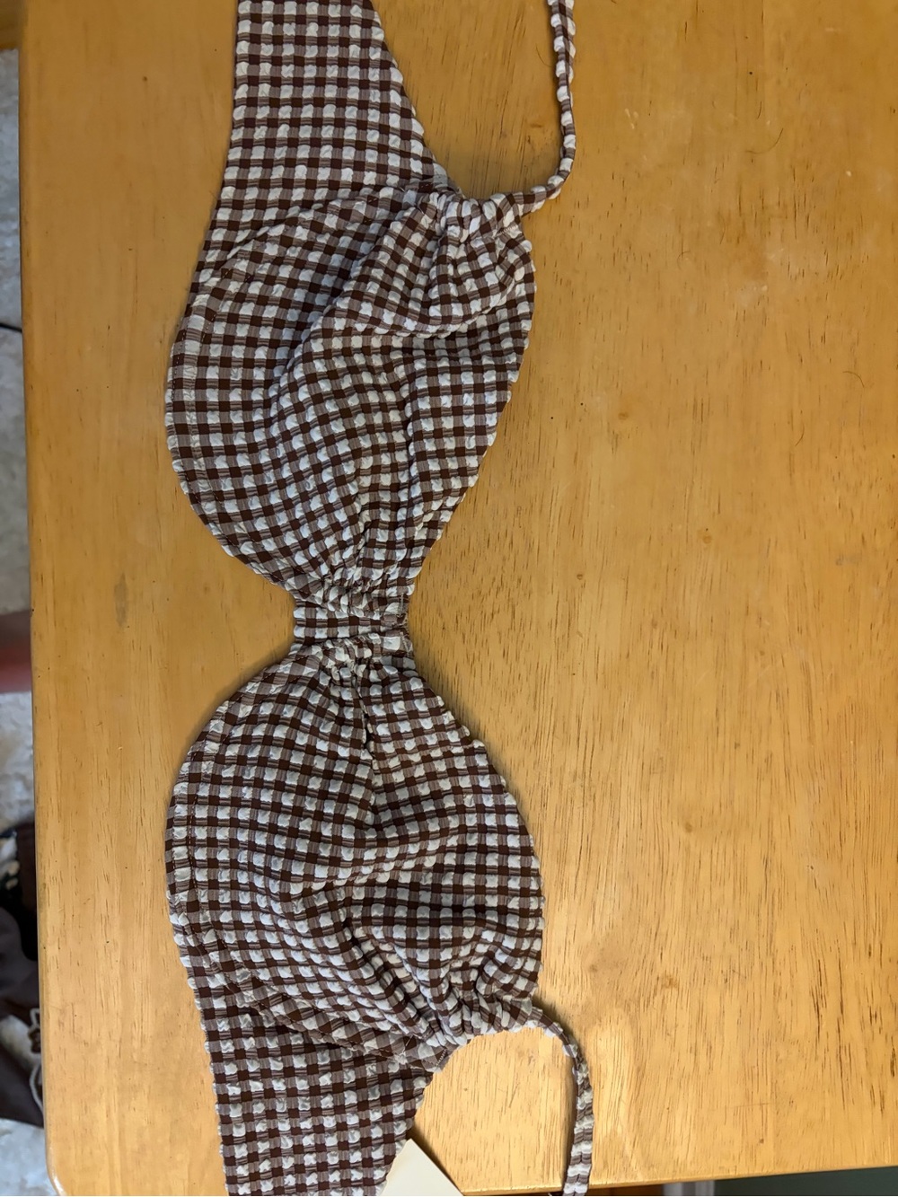 Abercrombie & Fitch Brown and White Gingham Bikini Top